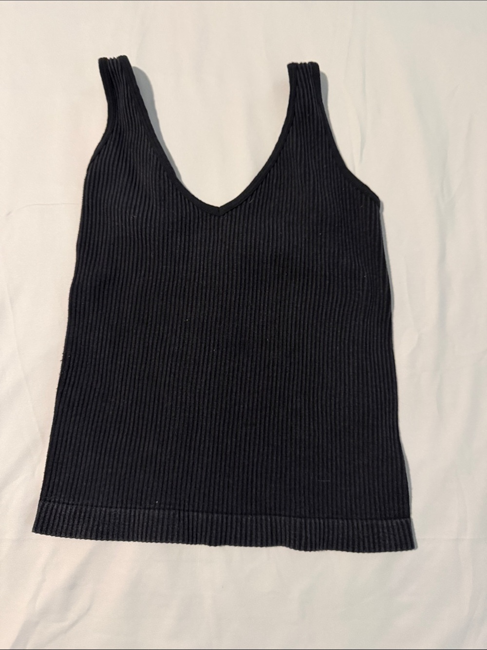 Aura Black Ribbed V-Neck Crop Tank